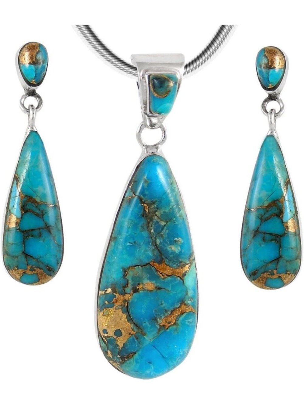 Turquoise Sterling Silver Gemstone Necklace & Earrings Set - Choose Your Style!